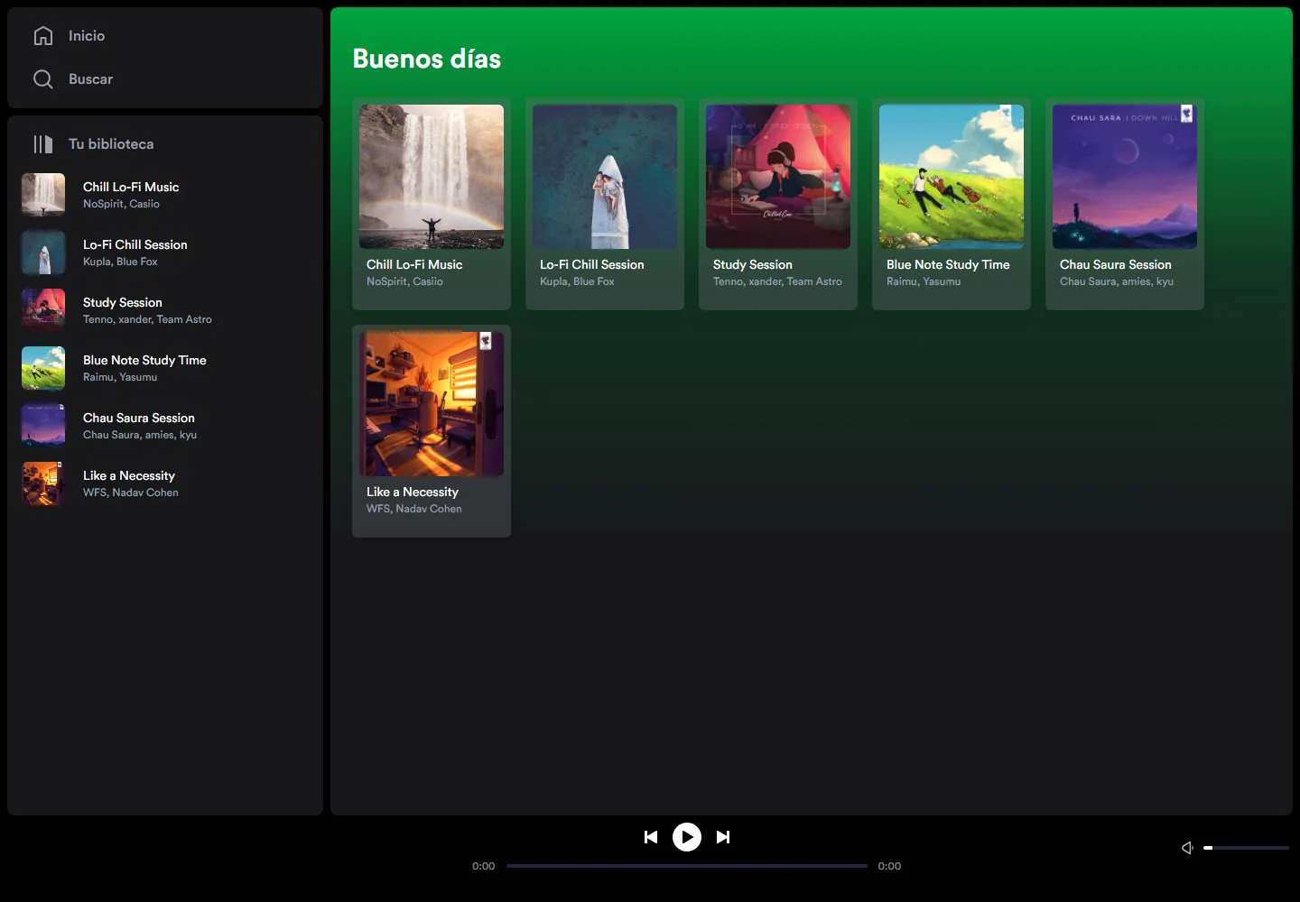 Interfaz del clon de Spotify